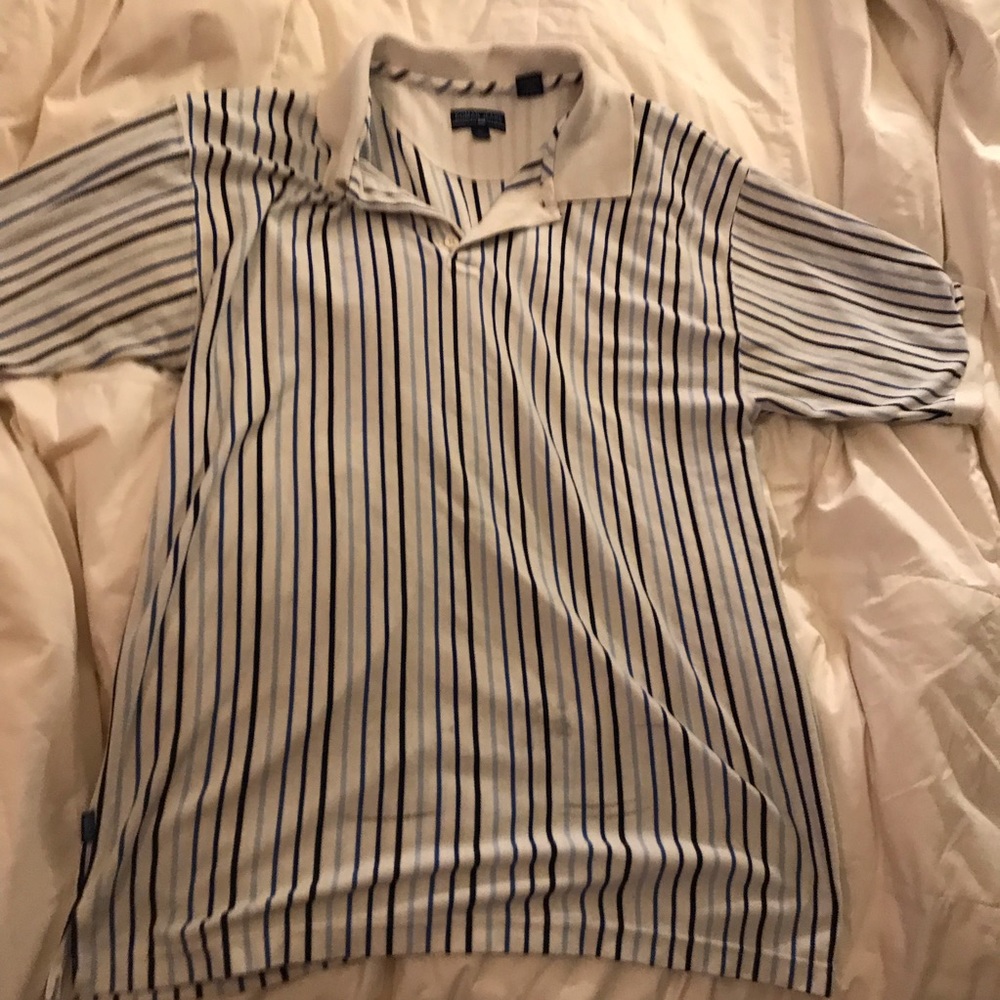 Short Sleeve Polo Shirt White with Blue Stripes